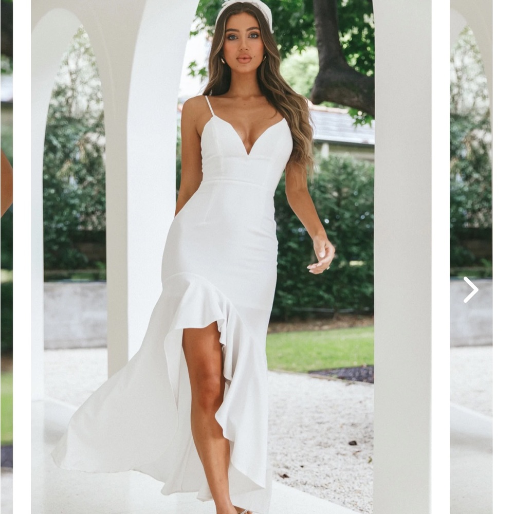 Darlene Front Split Flounce Hem Maxi Dress White